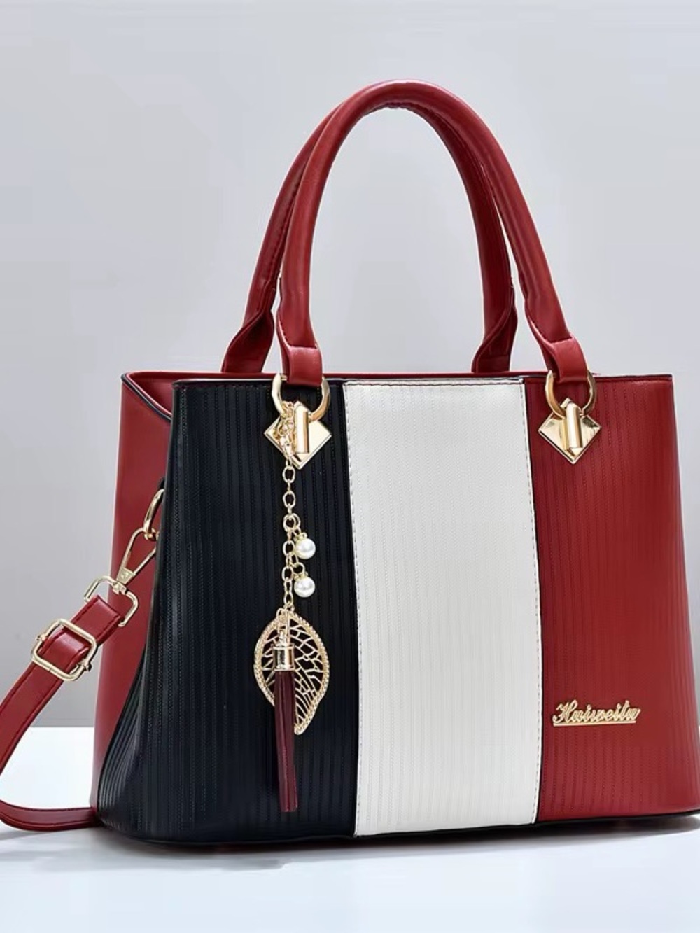 Colorblock Tricolor Tote Bag - Red, White & Black